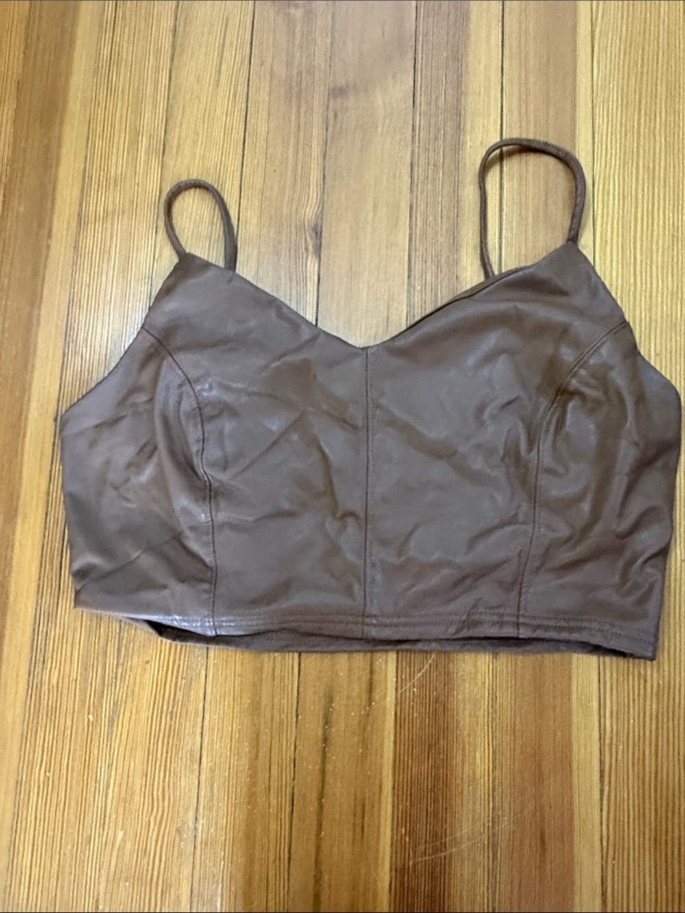 Brown Faux Leather Crop Cami Top - Women